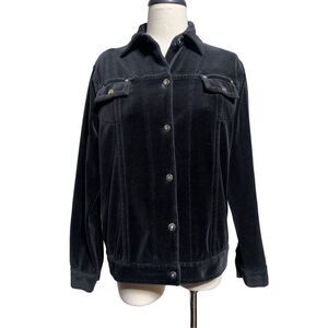 John A Black Velvet Jacket with Rhinestone Buttons Size M